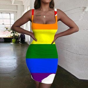 Summer Colorful Waves Beach Fashion Large Women's Dress Strap Sleeveless Bac